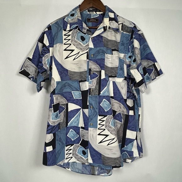 Vintage Neiman Marcus 1990s Blue and White Casual Button Down Shirt - Picture 1 of 9